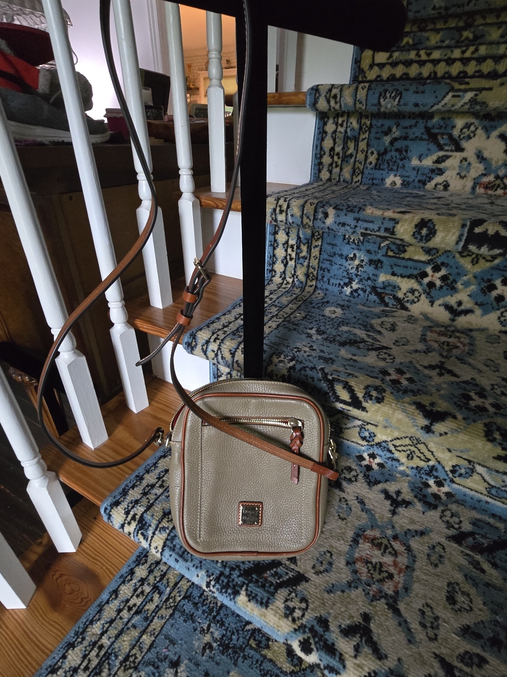 Dooney & Bourke Leather Crossbody Bag in Taupe with Brown Trim